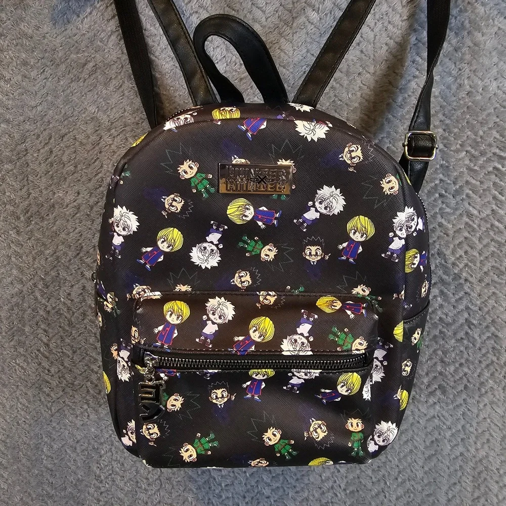 Hunter x Hunter Chibi‎ Character All Over Print Mini Backpack Black Faux Leather